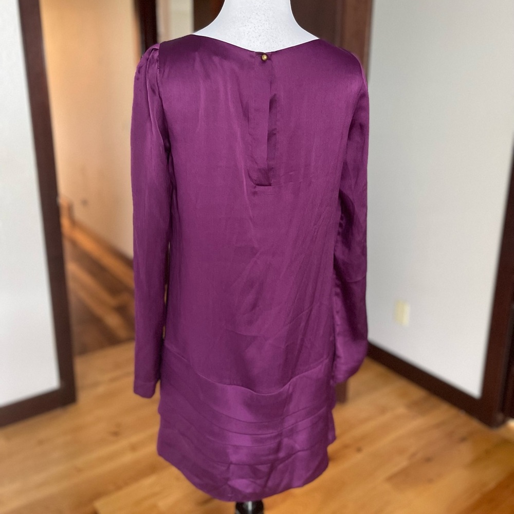 100% Silk Diane Von Furstenberg purple knee length ruffle dress sz 4 - Picture 7 of 8